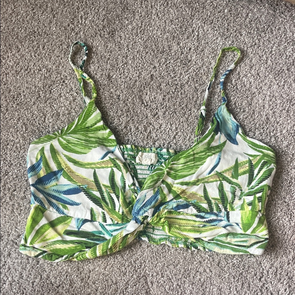 Girl Soul Tropical Leaf Print Top - Green